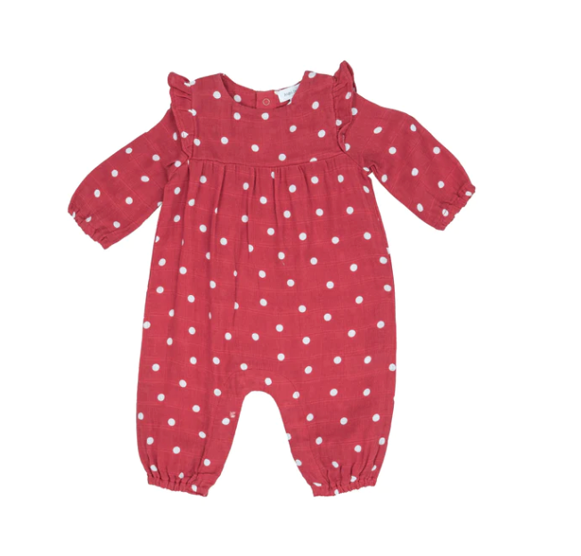 Ruffle Sleeve Romper - Red/White / 0-3M